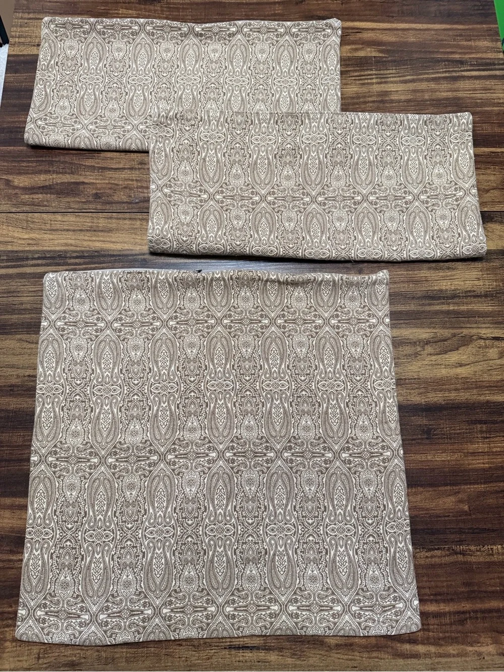 FIVE (5) Pottery Barn Brown and Cream Decorative Pillow Covers, no inserts.